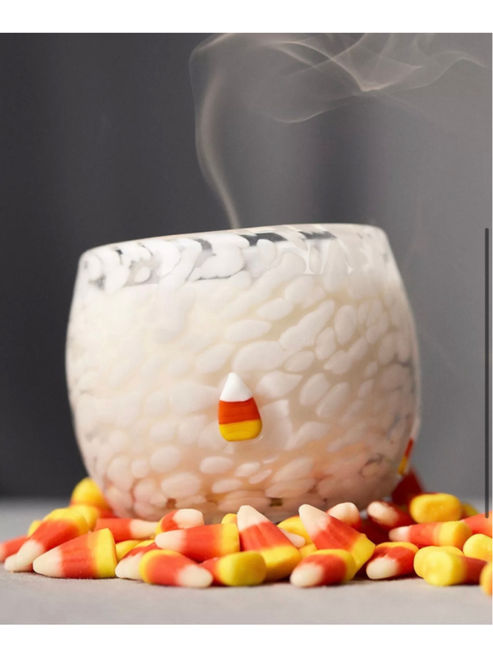Anthropologie Candy Corn Fragranced Glass Candle White Mottled Jar Halloween NWT